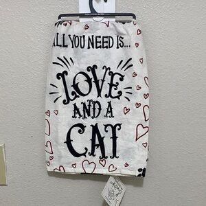 Love and a Cat Cream Kitchen Tea Towel by Primitives